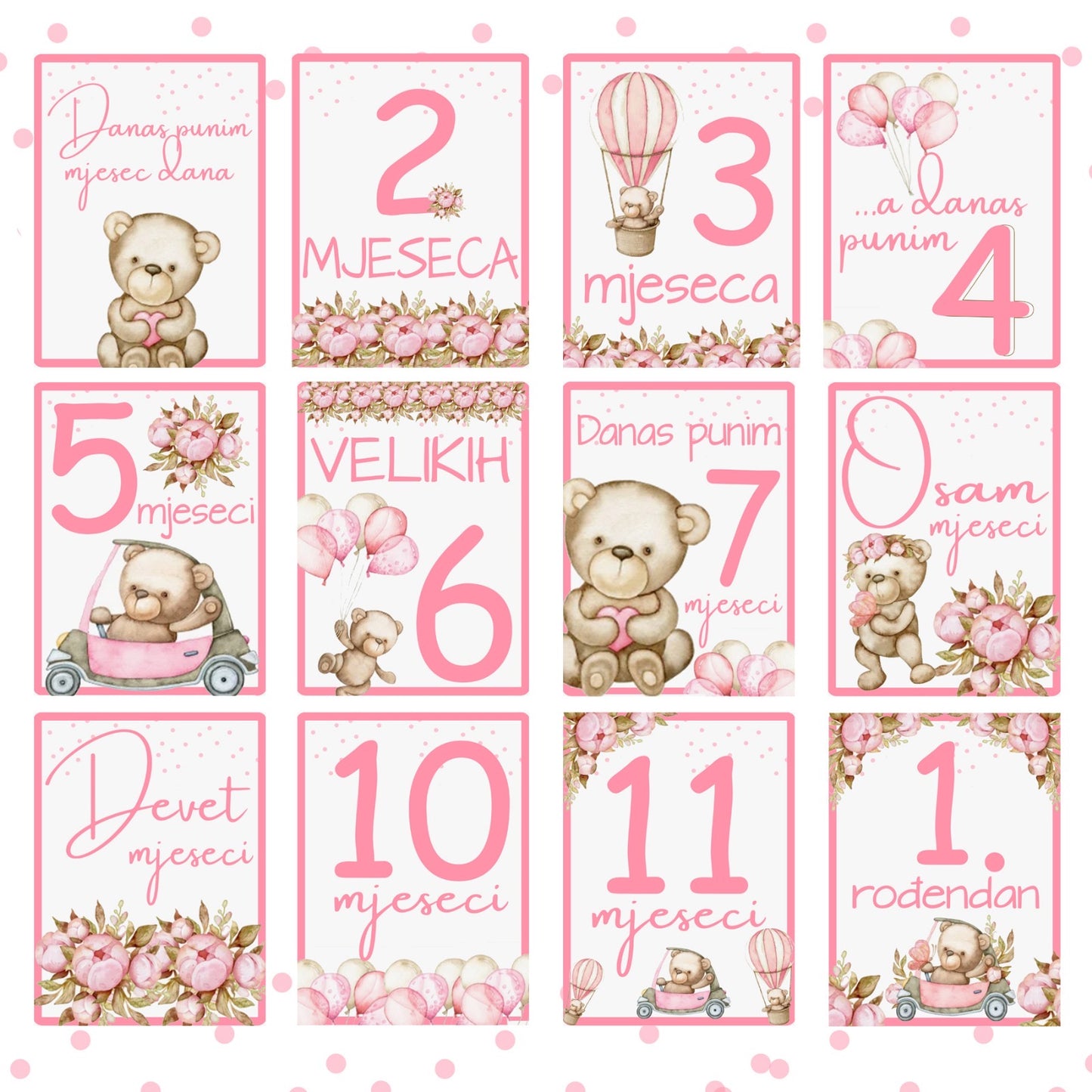 SET BABY KARTICE ZA SLIKANJE “PINK MEDVJEDIĆ”